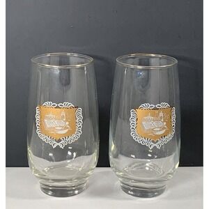 2 Libbey Apothecary Pharmacy Rx Gold Trim Drinking Glasses Tumblers MCM 6"x3.25"
